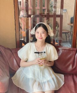 (ÁO KÈM NƠ) Áo nữ kiểu babydoll xòe tay bồng tiểu thư công chúa